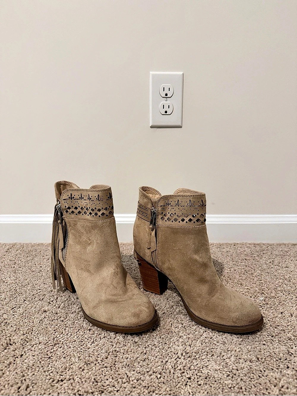 Not Rated Laser-Cut Fringe Ankle Boots in Brown